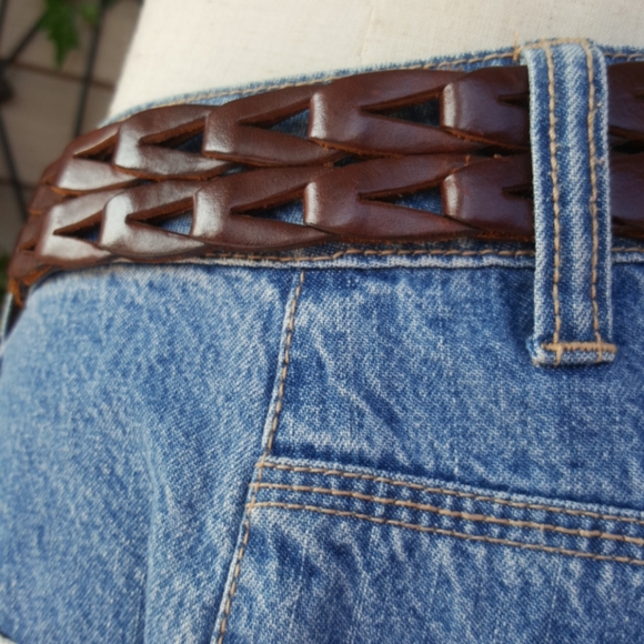 LIMITED ♡ Gorgeous Vintage Soft Genuine Brown Interwoven Design Leather Belt M - Picture 10 of 17